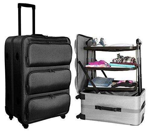 XL Koffer 60L mit versenkbarem Regalsystem Trolley Reisekoffer Weichgepäck 71cm (Schwarz)