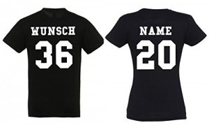 2 Partner Look Shirts mit Wunschname und Wunschzahlen auf Rücken für Pärchen als Geschenk