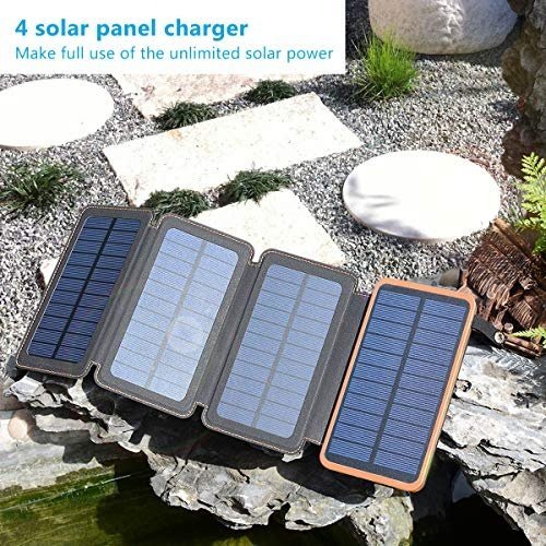 ADDTOP Solar Power Bank 25000mAh, Solar Ladegerät mit 4 Sonnenkollektoren Hohe Kapazität Tragbare 