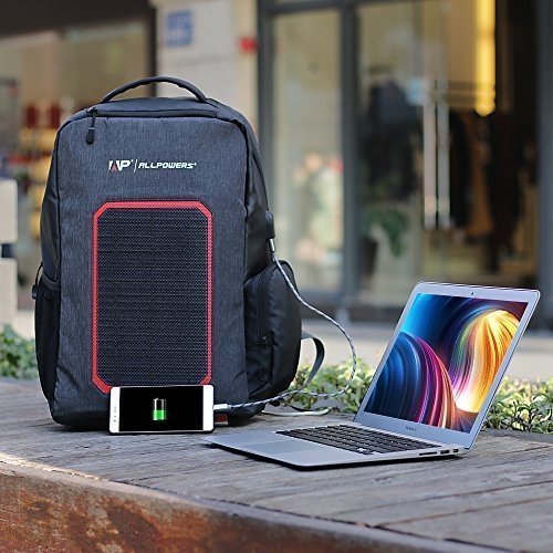 ALLPOWERS Solar Rucksack 7W Solarpanel, Solar Ladegerät Powerbank 6000mAh Akku Backup Laptop Rucksa