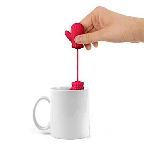 Albeey Silikon Tee-Ei Teekugeln Weihnachten Handschuhe Teesieb (rot)