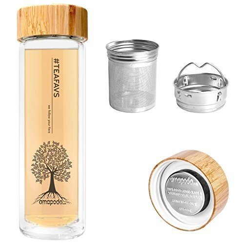 amapodo Teebereiter Teeflasche Tee-Glas mit Tee-Sieb und Bambus-Deckel Trinkflasche Teezubereiter Te