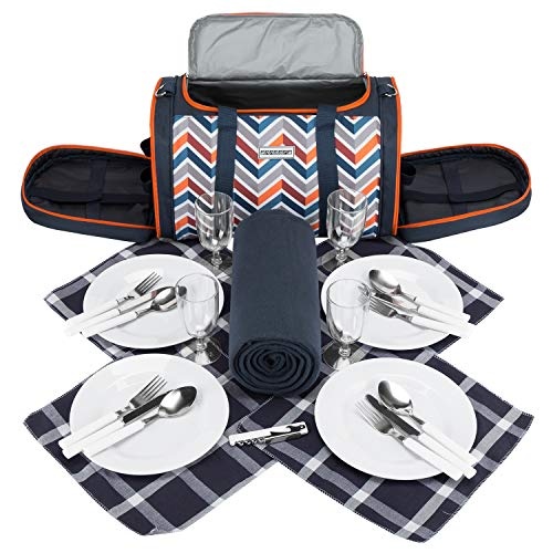 anndora Picknick Kühltasche inkl. Picknick Decke Geschirr Besteck 4 Personen