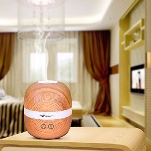 Aroma Diffuser Holz, marsboy 300ml LED Aroma Diffuser, Holzmaserung Luftbefeuchter mit 7 Farbwechsle