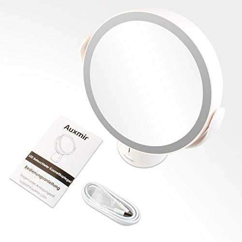 Auxmir Kosmetikspiegel LED Beleuchtet mit 1X/10X Vergrößerung und 5 Dimmbaren Helligkeiten