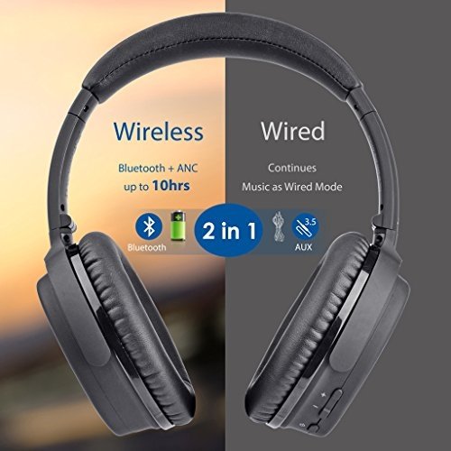 Avantree Bluetooth 4.1 Active Noise Cancelling Kopfhörer mit Mikrofon, Wireless / Wired Superleicht