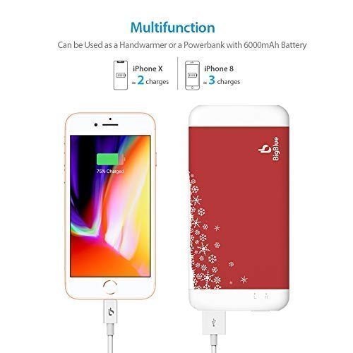 BigBlue 3 in 1 USB 6000mAh aufladbarer Handwärmer Powerbank mit LED Taschenlampe in rot