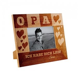 Bilderrahmen mit Gravur für Opa - Personalisiert mit Namen - Rahmen aus Holz - Originelle Geburtsta