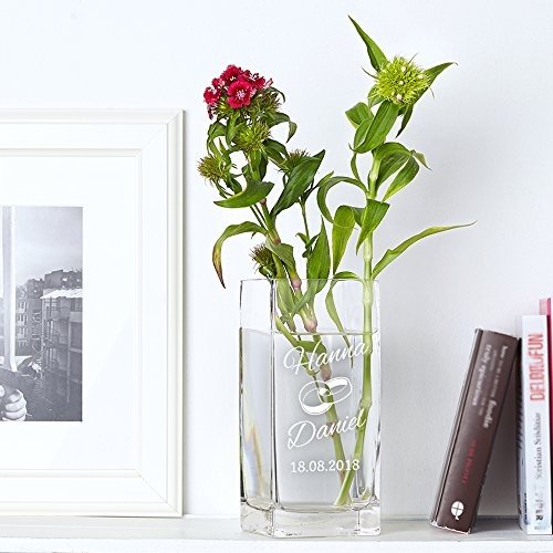 Blumenvase aus Glas zur Hochzeit – Vase Personalisiert mit [Namen] und [Datum] – Hochzeitsgesche