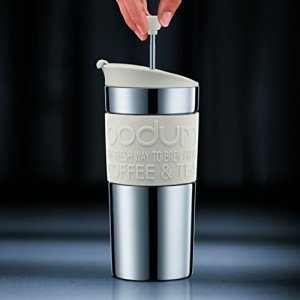Bodum K11067-01 Travel Press Kaffeebereiter aus Edelstahl in schwarz mit Ersatzdeckel