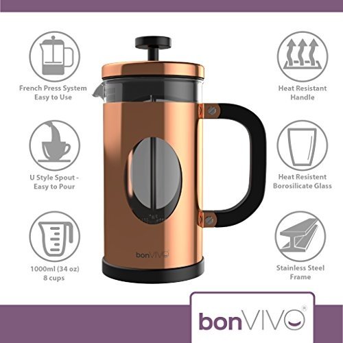 bonVIVO GAZETARO I Design-Kaffeebereiter Und French Press Coffee Maker In Kupfer-Optik, Kaffee-Kanne