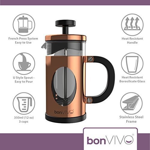 bonVIVO GAZETARO I Design-Kaffeebereiter Und French Press Coffee Maker In Kupfer-Optik, Kaffee-Kanne