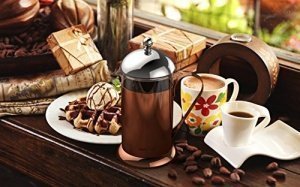 bonVIVO® GAZETARO II, Design-Kaffeebereiter und French Press in Kupfer-Chrom Optik aus Edelstahl un