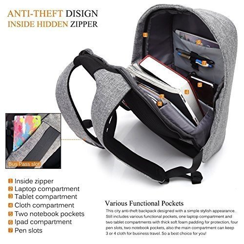 Business-Laptop-Rucksack mit Anti-Dieb-Reißverschluss und USB-Lade-Port, wasserdichte Reise Daypack