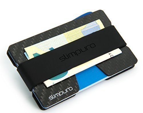Slimpuro Carbon Kreditkartenetui mit Münzfach und Geldklammer - mit MultiTool-Card - RFID / NFC Sch