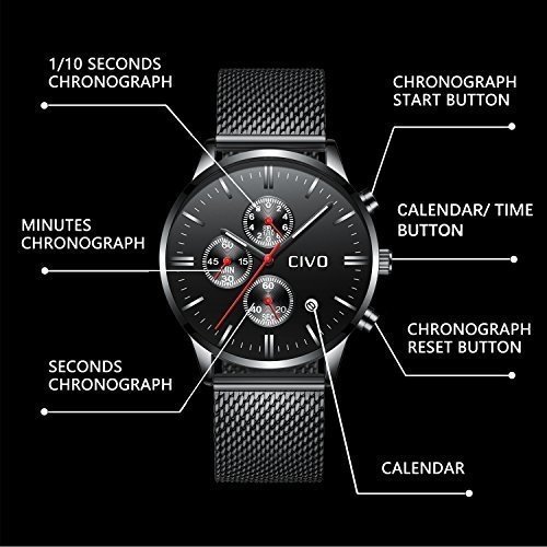 CIVO Herrenuhren Multifunktional Chronograph Datumskalender Wasserdicht Analoge Quarzuhr mit Silbern