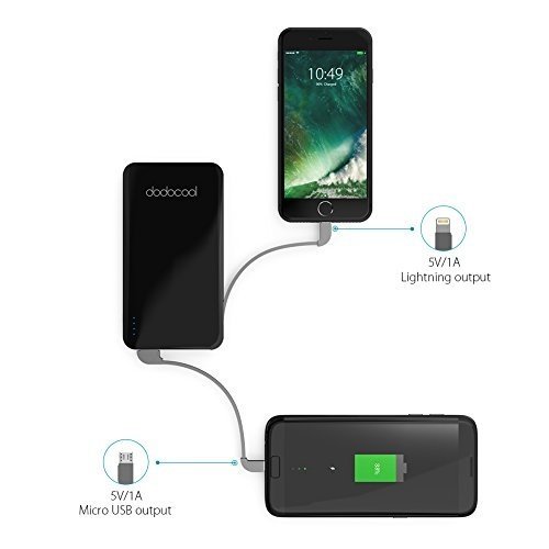 dodocool Powerbank 5000mAh, Externer Akku mit Lightning und USB Kabel, Handy Tragbar Ladegerät für