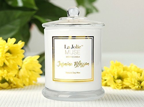 Duftkerze im Glas Jasmin Duft 100% Sojawachs groß Aromatherapie Kerze 55Std Geschenkbox