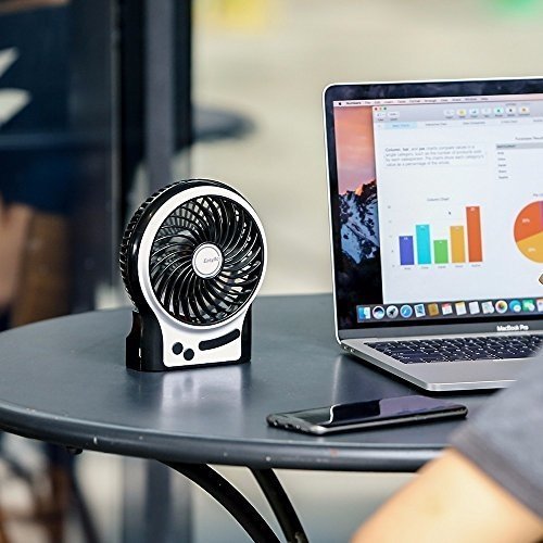 EasyAcc Mini Desktop USB Ventilator Personal Fan mit 2600 mAh aufladbarer Batterie Akku LED-Licht Be