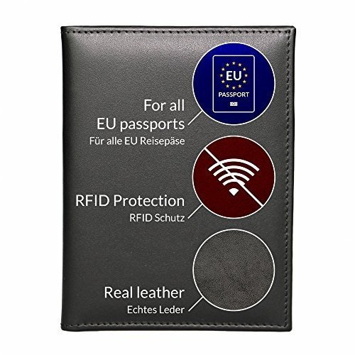 Echt Leder Reisepass-Hülle mit RFID Schutz - Reisepass-Etui als Schutzhülle für drei Scheckkarten
