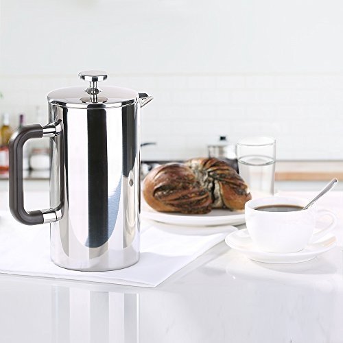 Ecooe Doppelwandiger French Press 1L Kaffeebereiter Edelstahl Kaffeekanne