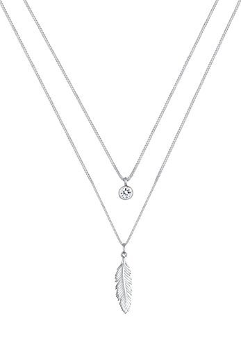 Elli Damen Halskette mit Feder Anhänger Boho in 925 Sterling Silber Swarovski Kristalle 45 cm lang