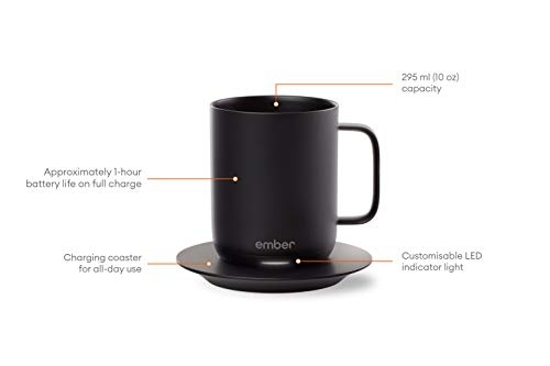 Ember Smarte Kaffeetasse, Temperatur, 1 Std. Batterielaufzeit, App-gesteuerte Kaffeetasse, Keramik, 