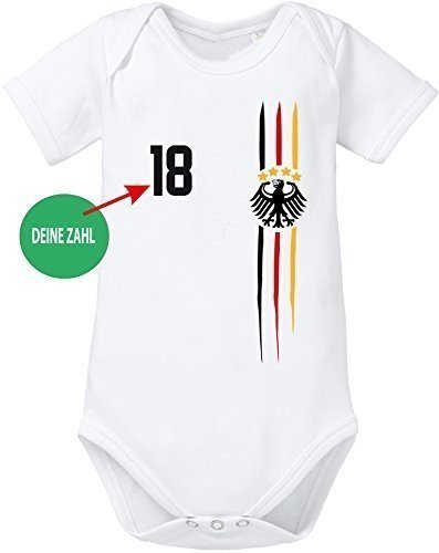 EZYshirt WM 2018 Deutschland | WM Sternchen | M 03 | Wunschname und Nummer Baby Body Kurzarm Bio Bau