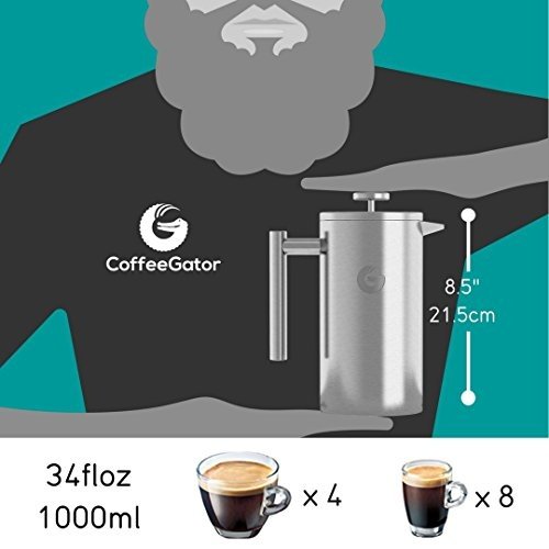 FRENCH PRESS / KAFFEEBEREITER / TEEBEREITER 1 Liter von Coffee Gator - Doppelwandige Französische K