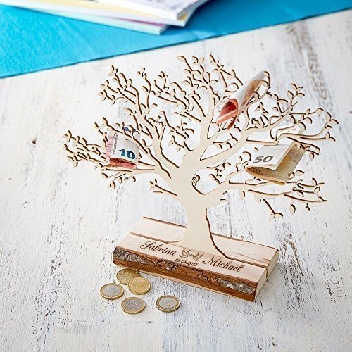 Geldbaum aus Holz mit Gravur