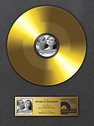 Goldene Schallplatte zur Hochzeit – Urkunde - Personalisiert mit Namen, Datum und Foto - Fotodruck