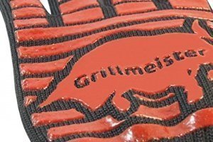 Grillmeister Premium XXL Grillhandschuhe Hitzebeständig mit Silikon Streifen Extra Lang Backhandsch