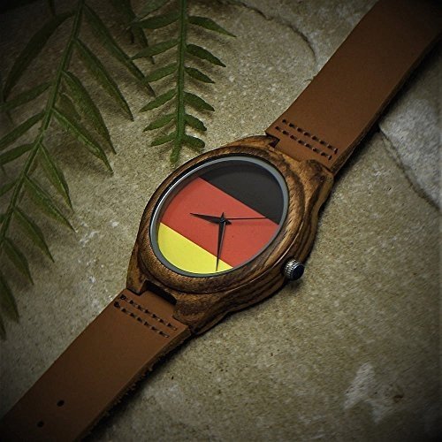 Handgefertigte Holzwerk Germany® Designer Herren Deutschland Flagge Uhr Damen Uhr Öko Natur Holz F