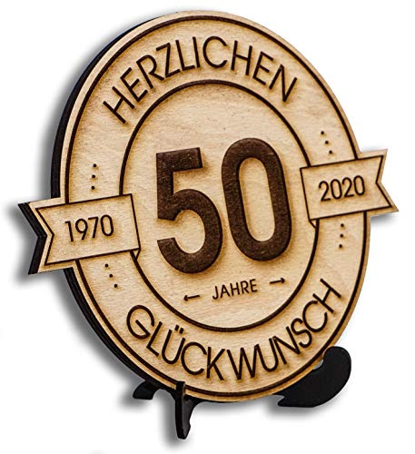 Holzscheibe graviert 50 Jahre