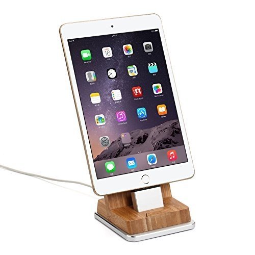 Komost Bambus iPhone Dockingstation, Ladestation stehen mit Aluminium Basis für iPhone 8 Plus / 8, 