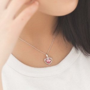 Latigerf für immer Liebe Herz Anhänger mit Kette Rhodium Plated Sterling Silber Kristall Rosa