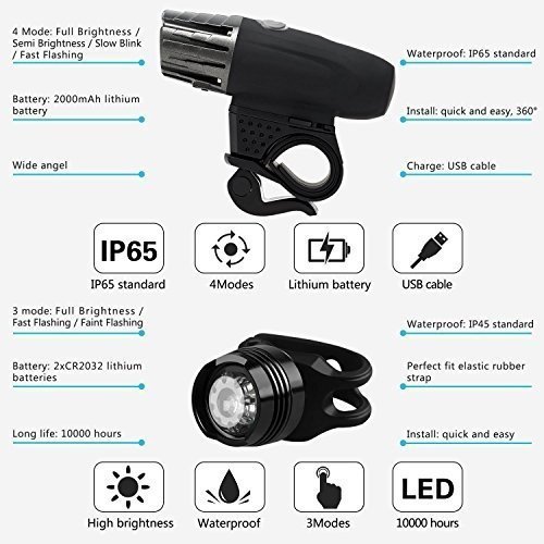 LED Fahrradbeleuchtung Wasserdicht ,Tatuer USB Fahrrad Licht Fahrradlicht Set 1* Wiederaufladbare Fr