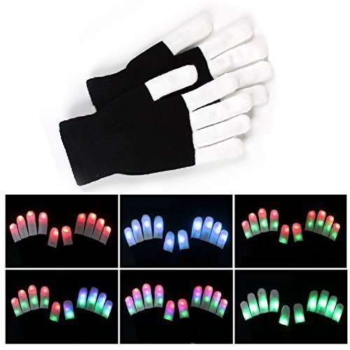 LED Handschuhe mit 3 Lichtfarbe und 6 Modus, blinkende Handschuhe