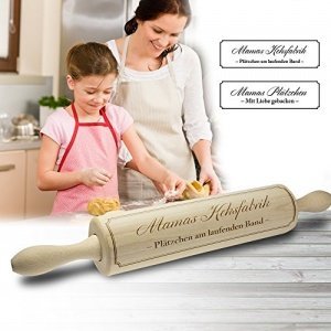 Mamas Keksfabrik - Teigrolle - Nudelholz - Holzroller mit lustiger Gravur - 25 cm x 6,5 cm
