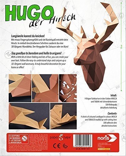 Noris Spiele 606311512 - Papershape 3D Hirsch, mehrfarbig