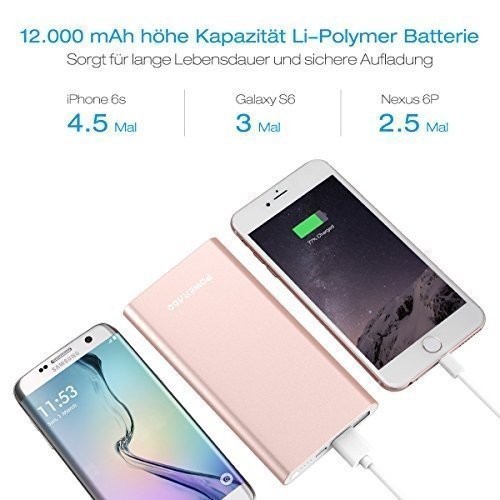 Poweradd Pilot 4GS 12000mAh iPhone Lightning Externer Akku Handy Ladegerät, speziell für iPhone 7,