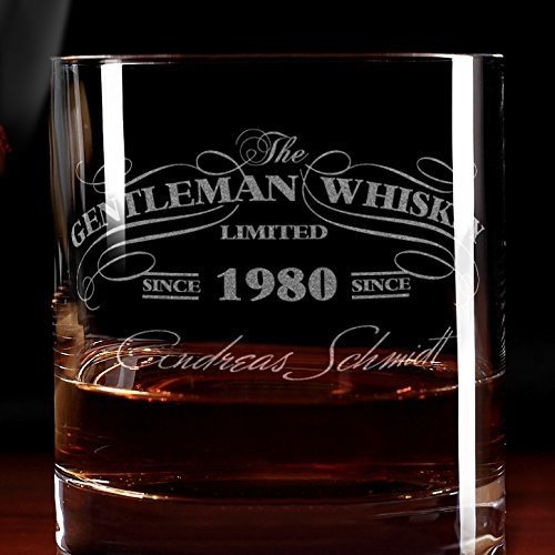 Privatglas Whiskey Glas - Gentleman Whiskey Design - Gratis Gravur Name u. Geburtsjahr