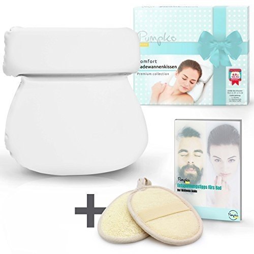 Pumpko Badewannenkopfkissen in hochwertiger Geschenkbox | inkl. 2 Peeling Pads und Wellness-Guide | 