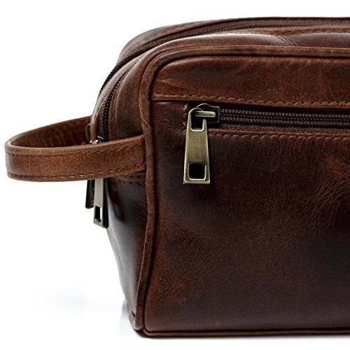 SID & VAIN® Kulturtasche GATWICK - Herren Necessaire groß Lederbeutel - Kulturbeutel im Vintage-Lo