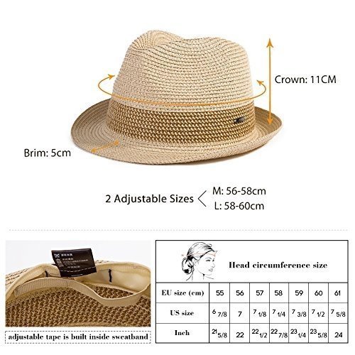 SIGGI Sommerhut beiger Sonnenhut Panama Webart Stroh Fedora Hut mit Sonnenschutz