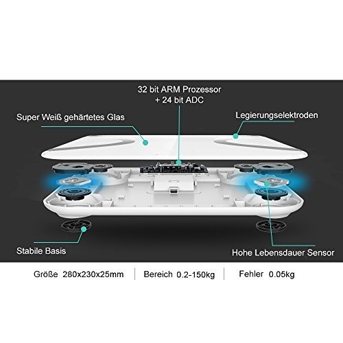 Smart Personenwaage mit APP, marsboy Mini LED Körperfettwaage Gewichtswaage, Messen Gewicht Körper