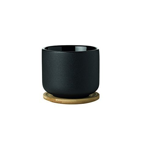 Stelton x-632 Theo Becher mit Untersetzer, Stein, schwarz, 9 x 9 x 9 cm