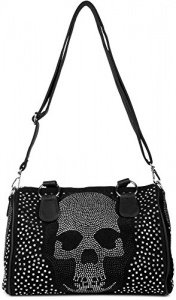 styleBREAKER Bowling Bag Handtasche mit Strass Totenkopf und Strass Nieten Applikation