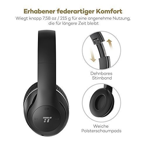 TaoTronics Bluetooth Kopfhörer Over Ear Headset mit leichtem Rückstellschaum Ohrpolster & Dual 40m