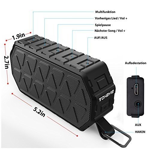 ToHayie Bluetooth Lautsprecher Wasserdicht,IPX6 Outdoor Tragbarer Lautsprecher,Mobiler Bluetooth 4.2